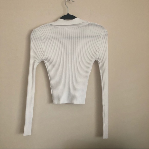 White double zip ribbed long sleeve top. Size small - Picture 6 of 6